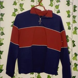 navy and red quarter zip up